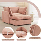 Ensemble fauteuil et ottoman en chenille, 2 places, beige / noir / vert / rose