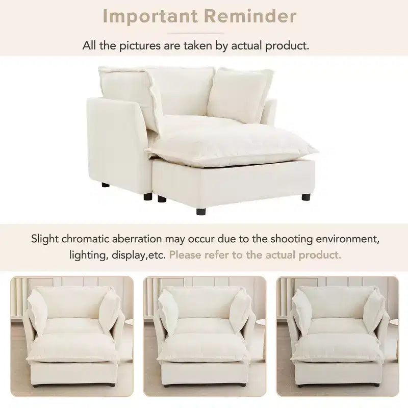 Chenille Armchair & Ottoman Set, 2-Seat, Beige / Black / Green / Pink