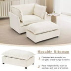 Ensemble fauteuil et ottoman en chenille, 2 places, beige / noir / vert / rose