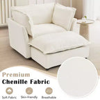 Ensemble fauteuil et ottoman en chenille, 2 places, beige / noir / vert / rose