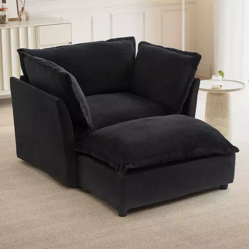 Chenille Armchair & Ottoman Set, 2-Seat, Beige / Black / Green / Pink