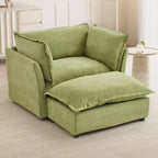 Ensemble fauteuil et ottoman en chenille, 2 places, beige / noir / vert / rose