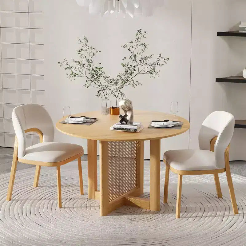 Table à manger ronde jaune, style piédestal, 4 places