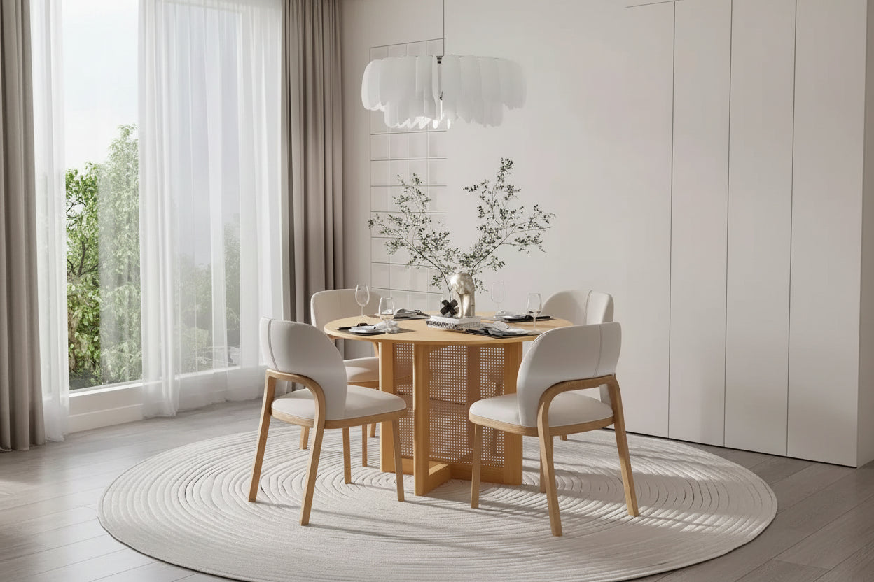 Yellow Round Dining Table, Pedestal Style, Seats 4