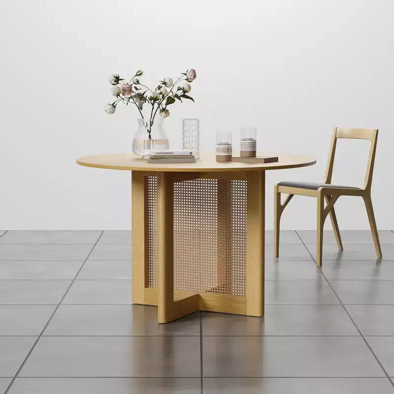 Yellow Round Dining Table, Pedestal Style, Seats 4
