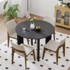 Table à manger ronde en bois massif noir, 4 personnes