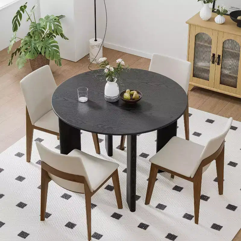 Black Round Solid Wood Dining Table, 4-Person