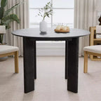 Table à manger ronde en bois massif noir, 4 personnes
