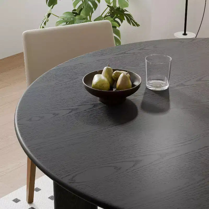 Black Round Solid Wood Dining Table, 4-Person