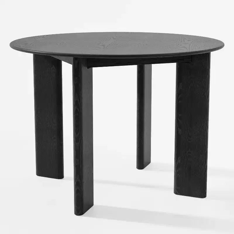 Table à manger ronde en bois massif noir, 4 personnes