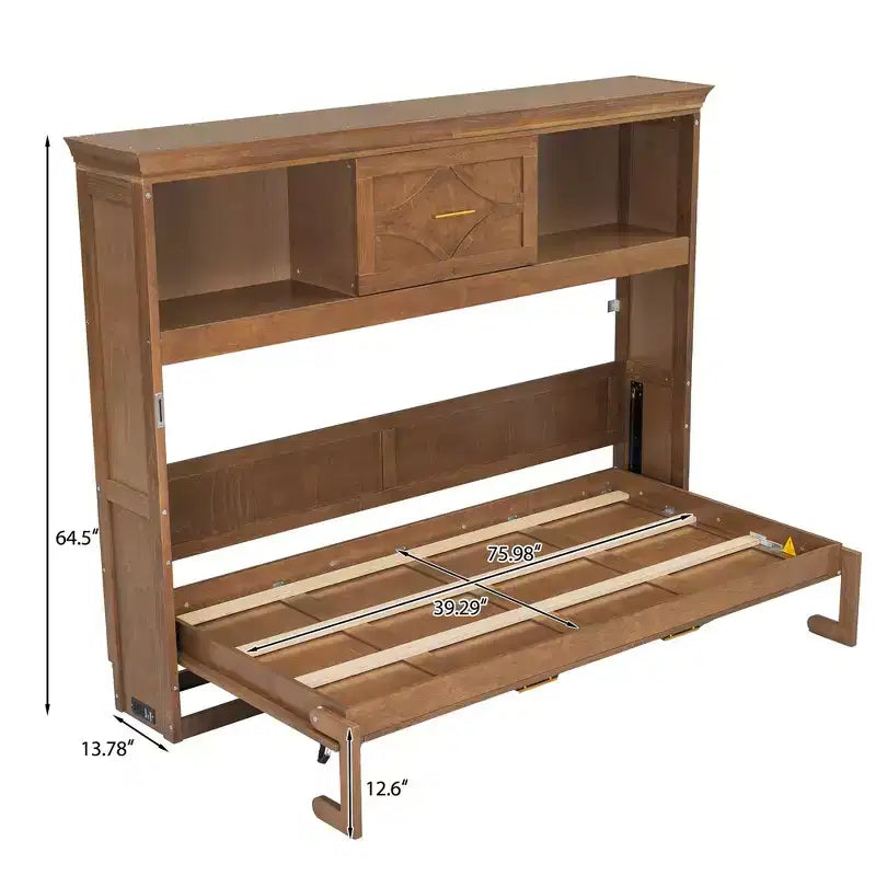 Lit escamotable double Whisen Wood avec station de recharge et tiroir
