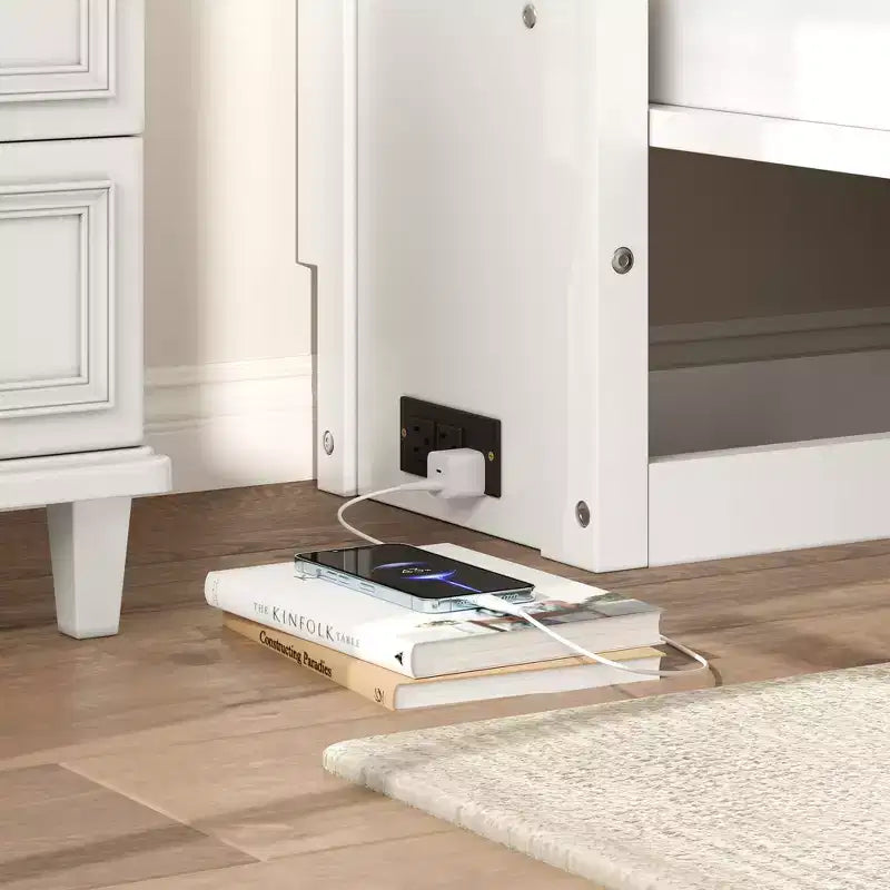 Lit escamotable double Whisen Wood avec station de recharge et tiroir