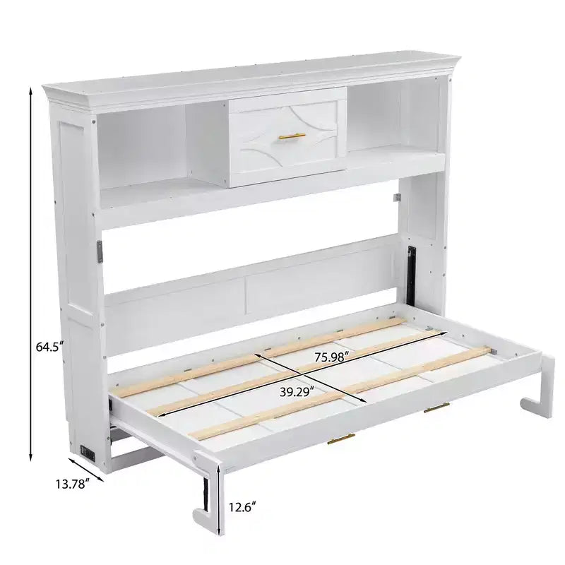 Lit escamotable double Whisen Wood avec station de recharge et tiroir