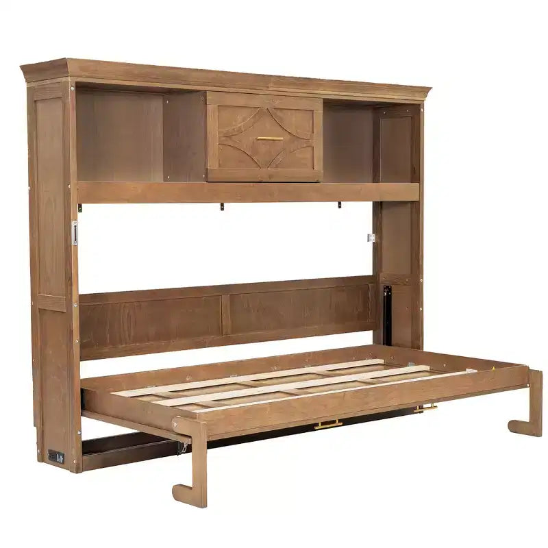 Lit escamotable double Whisen Wood avec station de recharge et tiroir