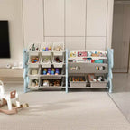 Bibliothèque enfant 2 niveaux et rangement de jouets blancs avec 12 bacs