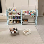 Bibliothèque enfant 2 niveaux et rangement de jouets blancs avec 12 bacs