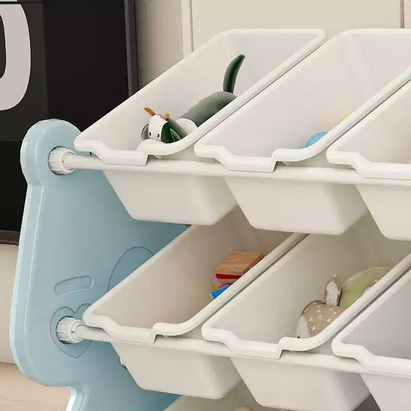 Bibliothèque enfant 2 niveaux et rangement de jouets blancs avec 12 bacs