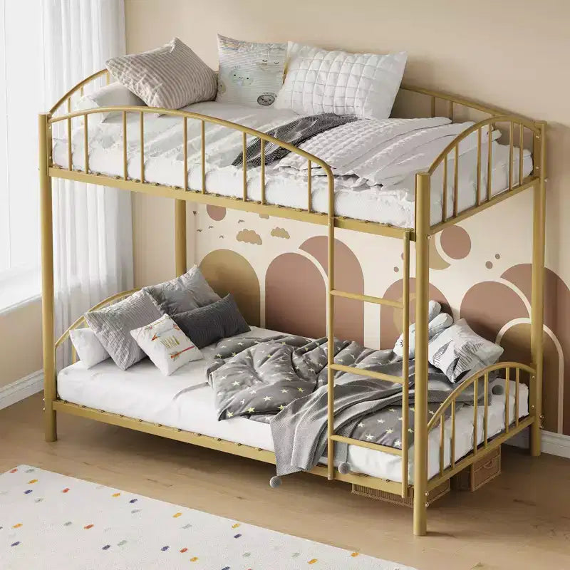 Lit superposé en métal avec barrière de sécurité et échelle – Noir / Or / Gris / Rose / Blanc – 2 couchages