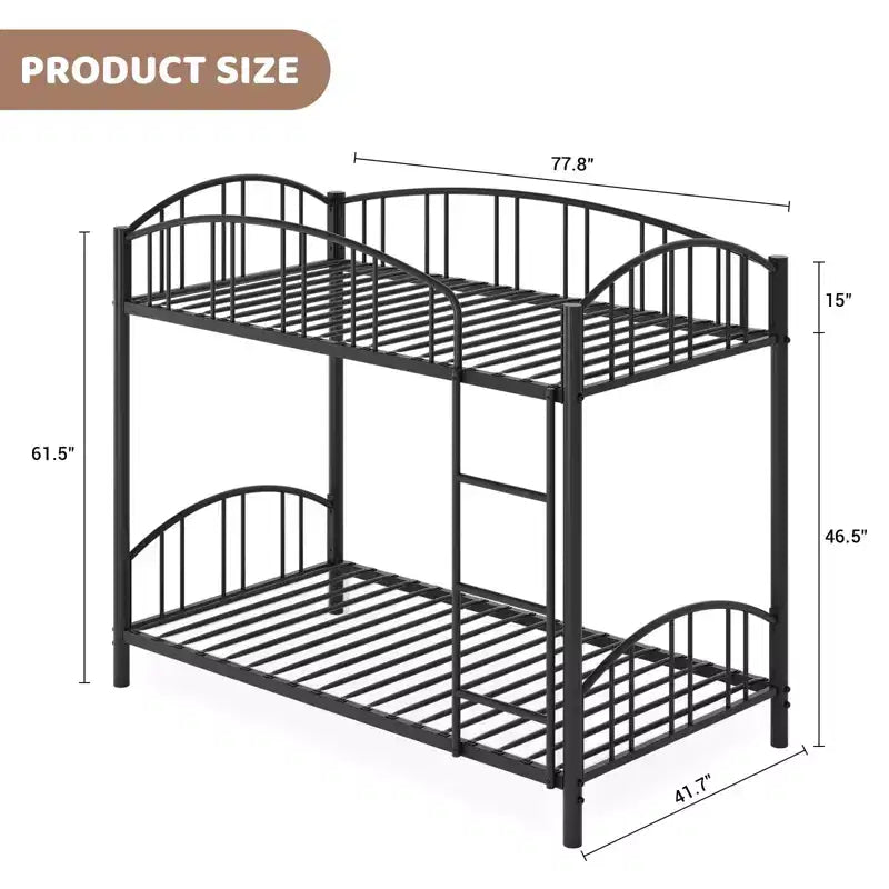Lit superposé en métal avec barrière de sécurité et échelle – Noir / Or / Gris / Rose / Blanc – 2 couchages