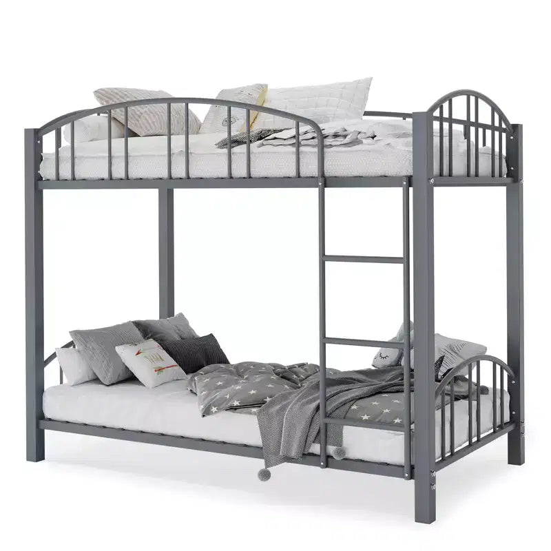 Lit superposé en métal avec barrière de sécurité et échelle – Noir / Or / Gris / Rose / Blanc – 2 couchages
