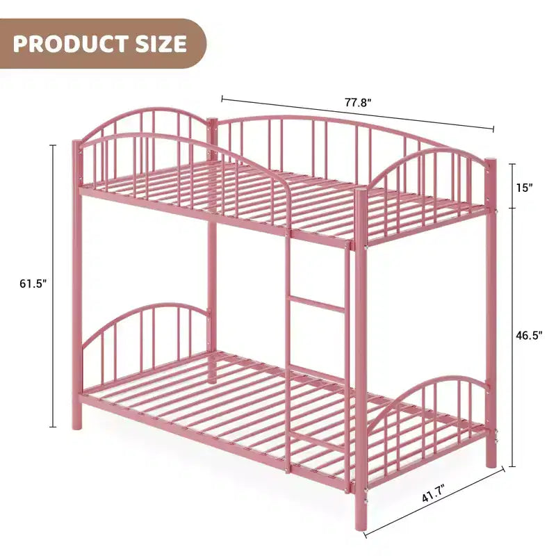Lit superposé en métal avec barrière de sécurité et échelle – Noir / Or / Gris / Rose / Blanc – 2 couchages