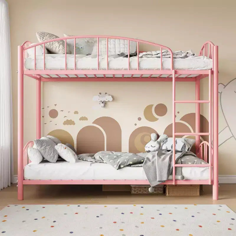 Lit superposé en métal avec barrière de sécurité et échelle – Noir / Or / Gris / Rose / Blanc – 2 couchages