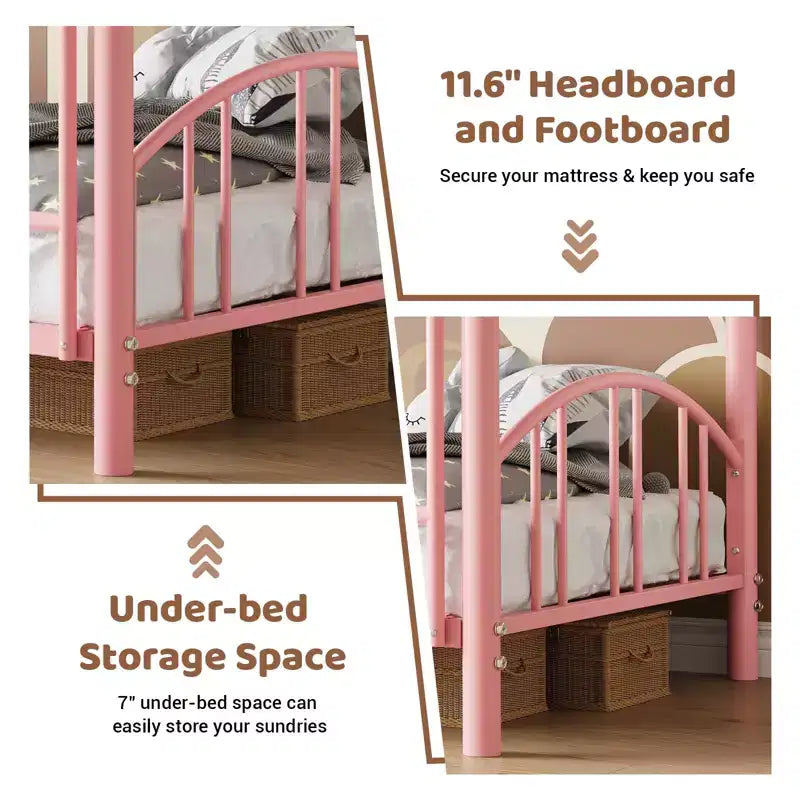 Lit superposé en métal avec barrière de sécurité et échelle – Noir / Or / Gris / Rose / Blanc – 2 couchages