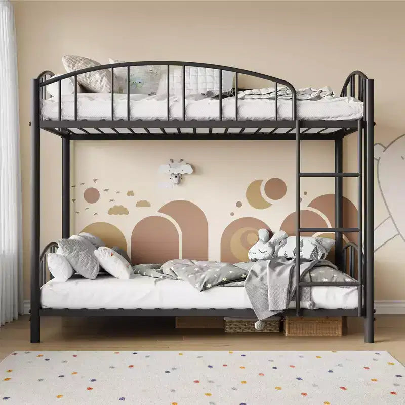 Lit superposé en métal avec barrière de sécurité et échelle – Noir / Or / Gris / Rose / Blanc – 2 couchages