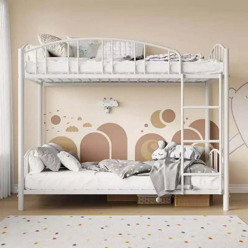 Lit superposé en métal avec barrière de sécurité et échelle – Noir / Or / Gris / Rose / Blanc – 2 couchages
