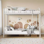 Lit superposé en métal avec barrière de sécurité et échelle – Noir / Or / Gris / Rose / Blanc – 2 couchages