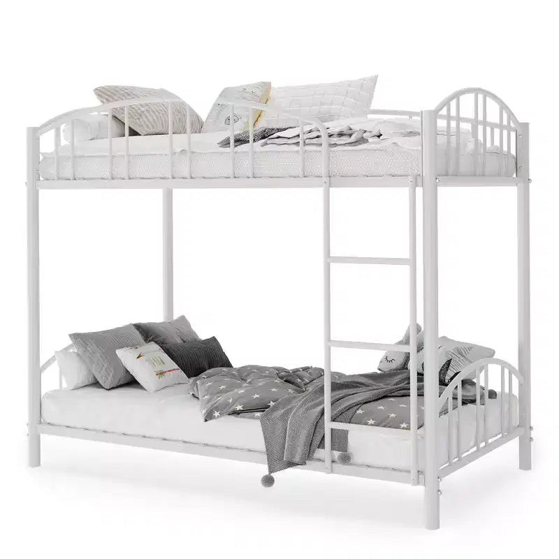 Lit superposé en métal avec barrière de sécurité et échelle – Noir / Or / Gris / Rose / Blanc – 2 couchages