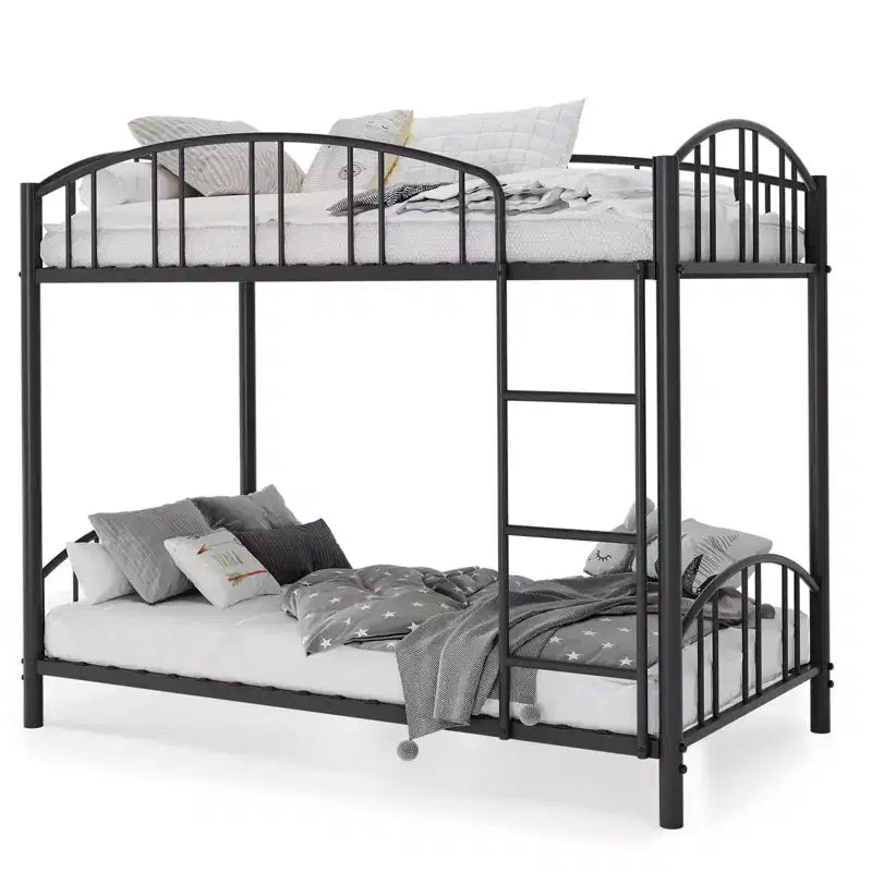 Lit superposé en métal avec barrière de sécurité et échelle – Noir / Or / Gris / Rose / Blanc – 2 couchages