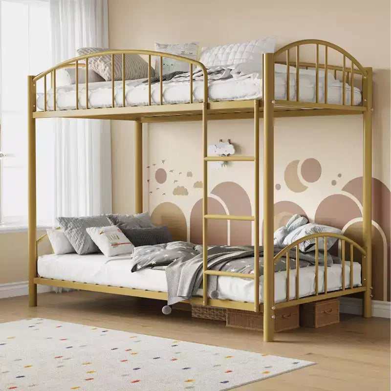 Twin Over Twin Metal Bunk Bed with Guardrail and Ladder – Black / Gold / Gray / Pink / White – Sleeps 2