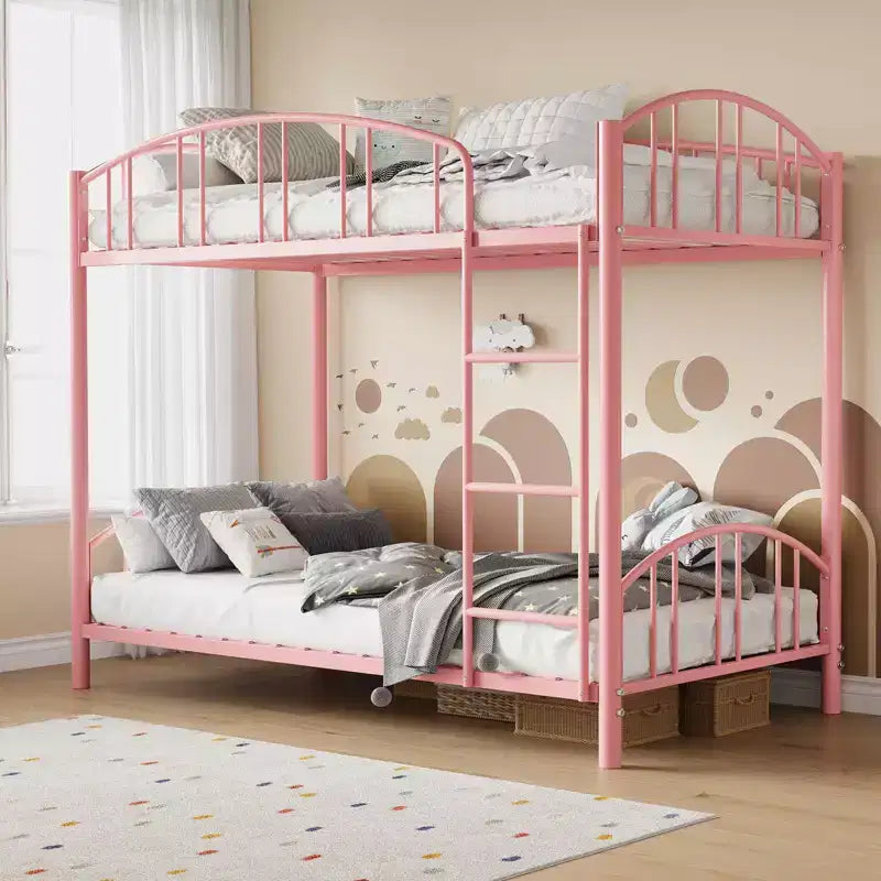 Lit superposé en métal avec barrière de sécurité et échelle – Noir / Or / Gris / Rose / Blanc – 2 couchages