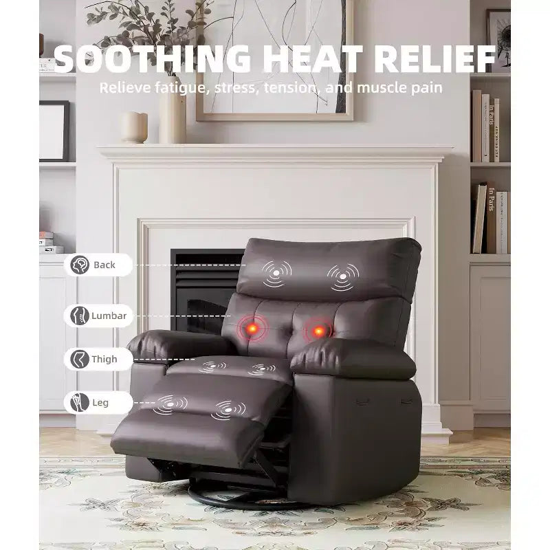 Fauteuil inclinable releveur avec fonctions Chaleur et Massage, pivotant à 360°, 1 place (Beige / Marron foncé / Gris / Couleur rétro)