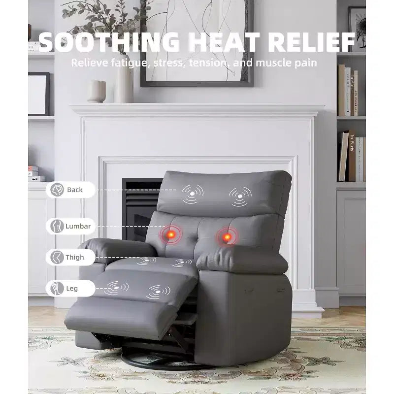 Fauteuil inclinable releveur avec fonctions Chaleur et Massage, pivotant à 360°, 1 place (Beige / Marron foncé / Gris / Couleur rétro)