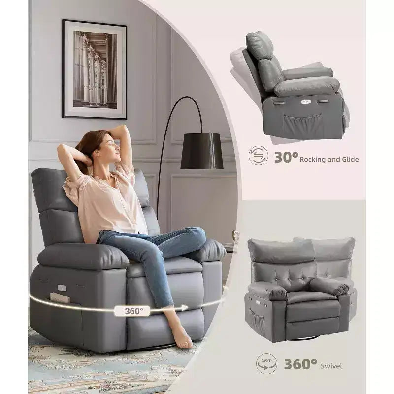 Fauteuil inclinable releveur avec fonctions Chaleur et Massage, pivotant à 360°, 1 place (Beige / Marron foncé / Gris / Couleur rétro)
