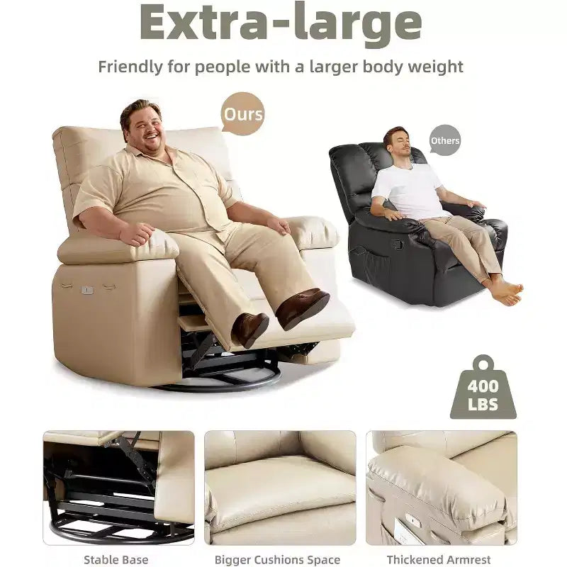 Power Lift Recliner Chair with Heat & Massage, 360 Swivel, 1-Seat (Beige / Dark Brown / Gray / Retro Color)
