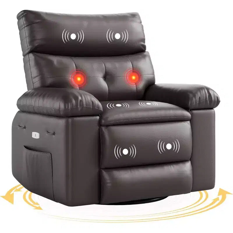 Power Lift Recliner Chair with Heat & Massage, 360 Swivel, 1-Seat (Beige / Dark Brown / Gray / Retro Color)