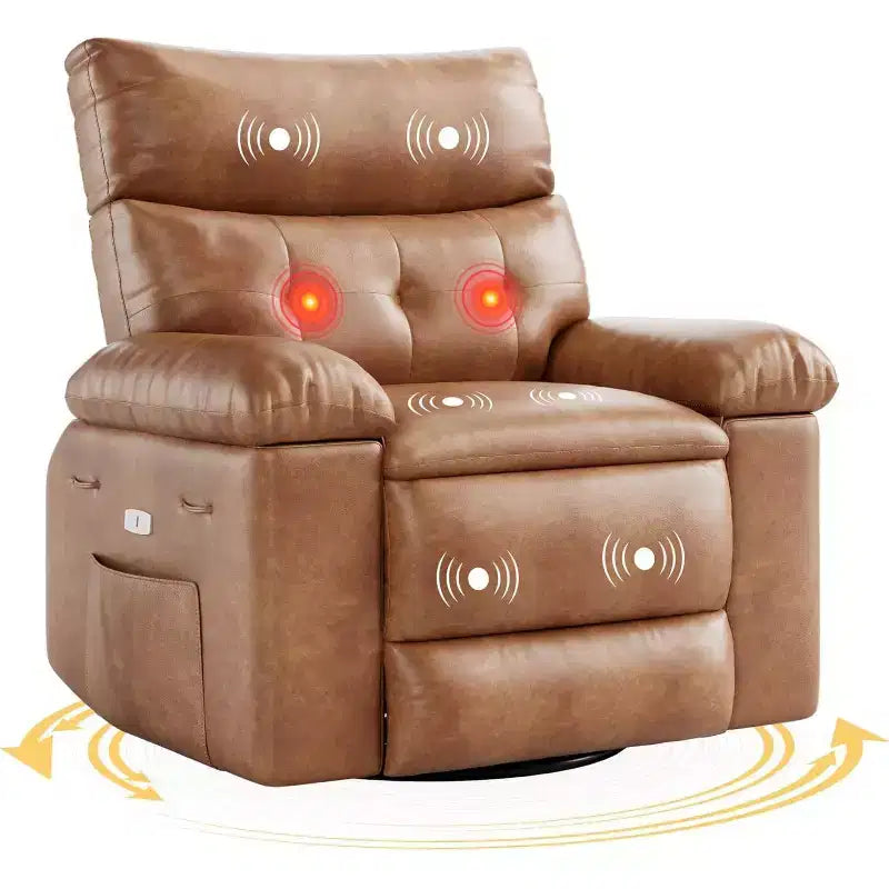 Power Lift Recliner Chair with Heat & Massage, 360 Swivel, 1-Seat (Beige / Dark Brown / Gray / Retro Color)