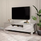 Meuble TV avec portes et placard, Bois naturel / Gris, Style ferme, 140/160 cm, Convient aux téléviseurs jusqu'à 70"