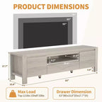 Meuble TV avec portes et placard, Bois naturel / Gris, Style ferme, 140/160 cm, Convient aux téléviseurs jusqu'à 70"