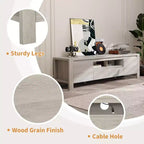 Meuble TV avec portes et placard, Bois naturel / Gris, Style ferme, 140/160 cm, Convient aux téléviseurs jusqu'à 70"