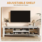 Meuble TV avec portes et placard, Bois naturel / Gris, Style ferme, 140/160 cm, Convient aux téléviseurs jusqu'à 70"