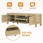 Meuble TV avec portes et placard, Bois naturel / Gris, Style ferme, 140/160 cm, Convient aux téléviseurs jusqu'à 70"