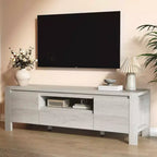 Meuble TV avec portes et placard, Bois naturel / Gris, Style ferme, 140/160 cm, Convient aux téléviseurs jusqu'à 70"