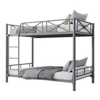 Lit superposé en métal noir/gris/blanc avec cadre floral et garde-corps, pour 2 personnes