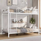 Lit superposé en métal noir/gris/blanc avec cadre floral et garde-corps, pour 2 personnes