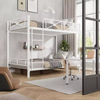 Lit superposé en métal noir/gris/blanc avec cadre floral et garde-corps, pour 2 personnes