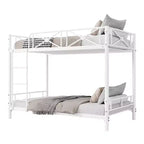 Lit superposé en métal noir/gris/blanc avec cadre floral et garde-corps, pour 2 personnes